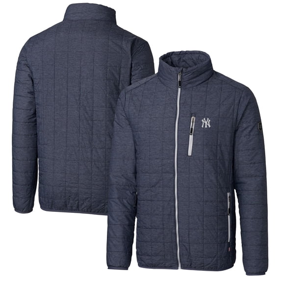 Men's Cutter & Buck Heathered Navy New York Yankees Big & Tall Rainier Full-Zip Puffer Jacket