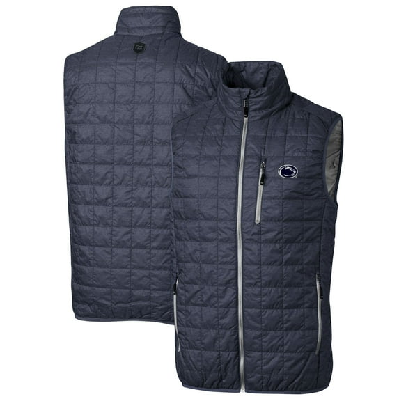 Men's Cutter & Buck Heathered Navy Penn State Nittany Lions Big & Tall Rainier PrimaLoft Eco Full-Zip Puffer Vest