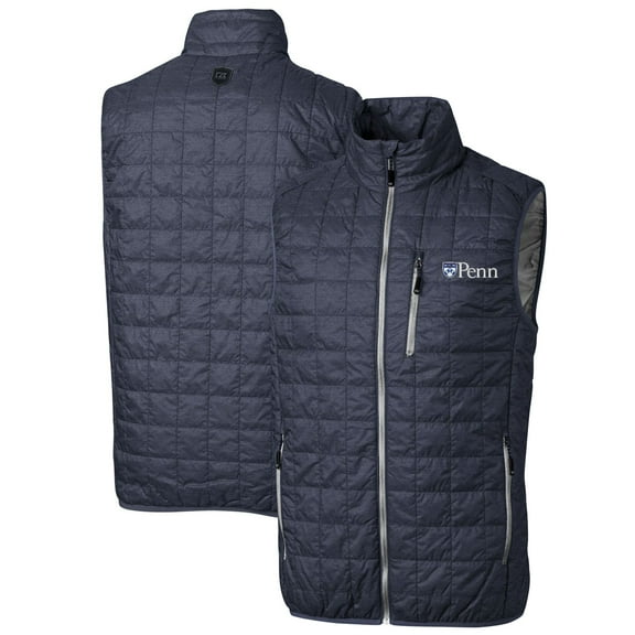 Men's Cutter & Buck Heathered Navy Pennsylvania Quakers Big & Tall Rainier PrimaLoft Eco Full-Zip Puffer Vest
