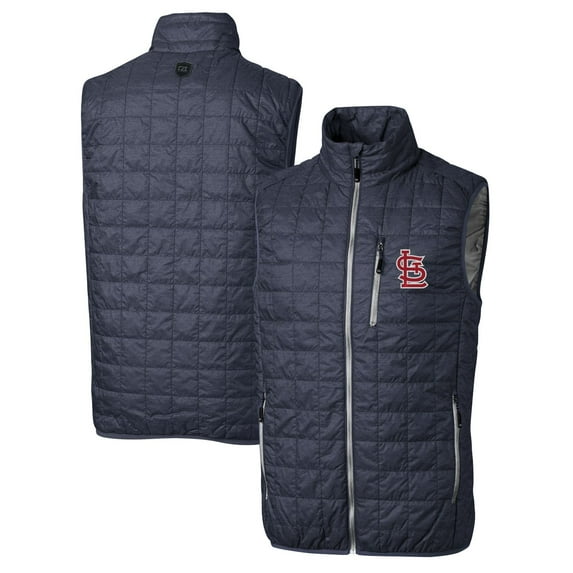 Men's Cutter & Buck Heathered Navy St. Louis Cardinals Rainier Full-Zip Puffer Vest