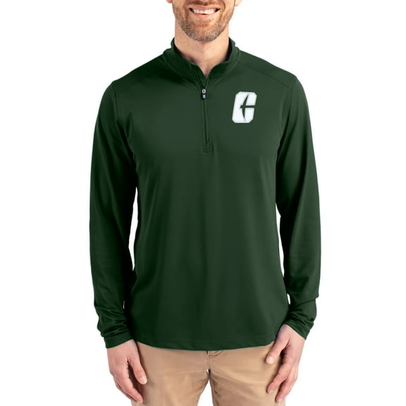 Men's-Cutter & Buck Hunter Green Charlotte 49ers Virtue DryTec Quarter-Zip Pullover