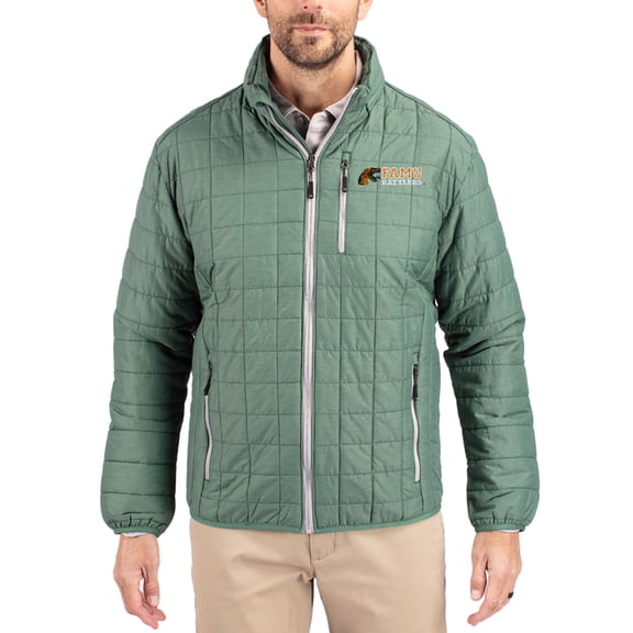 Men's-Cutter & Buck  Hunter Green Florida A&M Rattlers Rainier Eco Insulated PrimaLoft Full-Zip Puffer Jacket