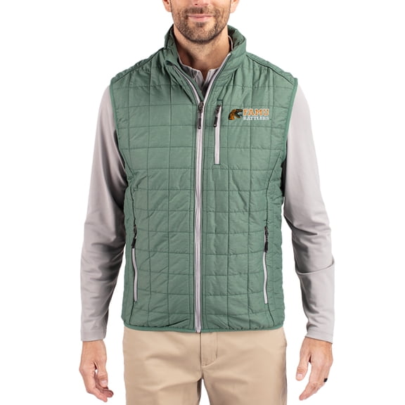 Men's-Cutter & Buck  Hunter Green Florida A&M Rattlers Rainier Eco Insulated PrimaLoft Full-Zip Puffer Vest