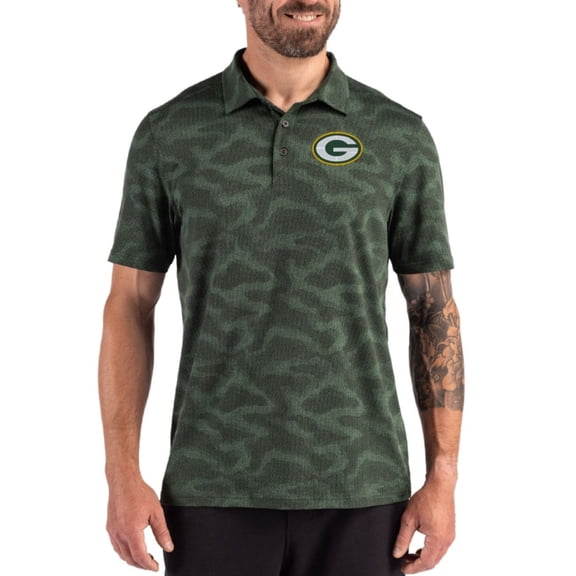 Men's Cutter & Buck Hunter Green Green Bay Packers Coastline Recycled Double-Peached Camo Polo