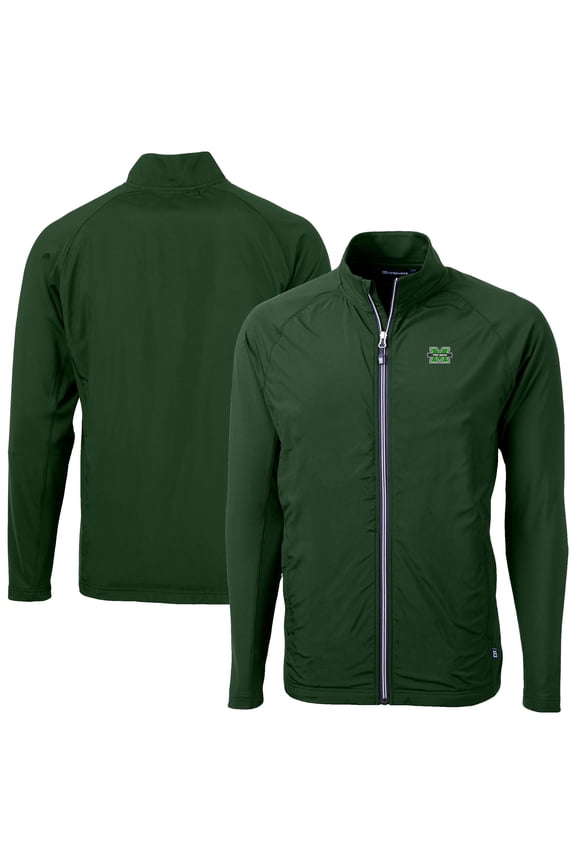Men's Cutter & Buck Hunter Green Marshall Thundering Herd Adapt Eco Knit Hybrid Recycled Full-Zip Jacket