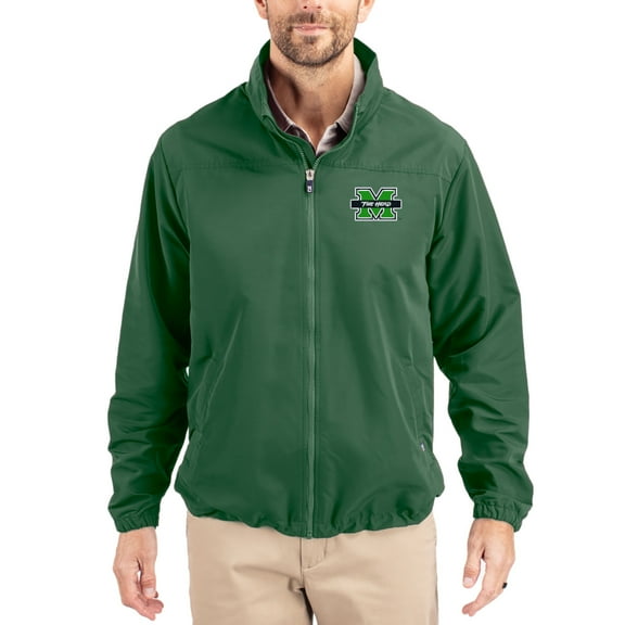 Men's Cutter & Buck Hunter Green Marshall Thundering Herd Charter Eco Recycled Full-Zip Jacket