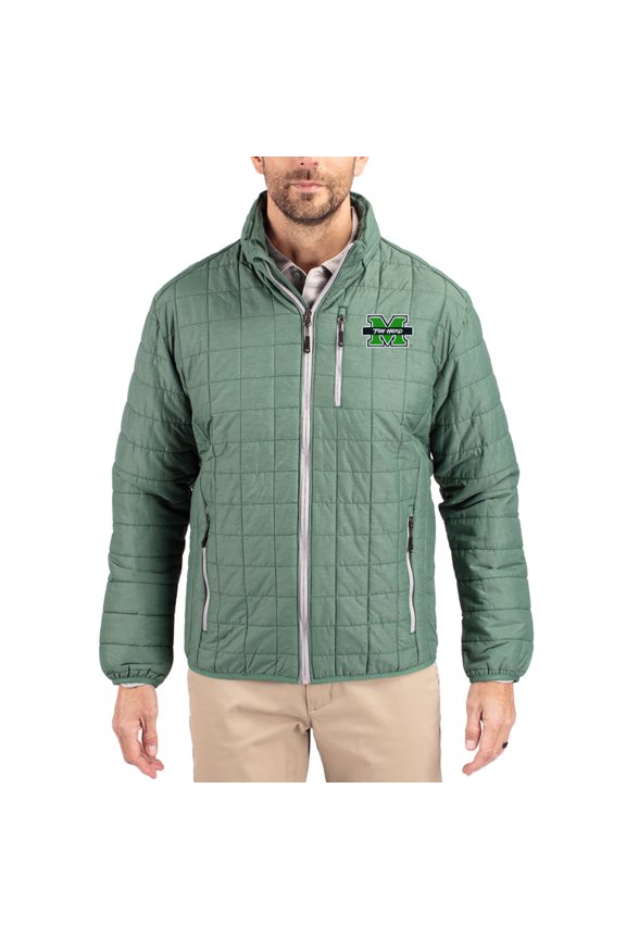 Men's-Cutter & Buck Hunter Green Marshall Thundering Herd Rainier Eco Insulated PrimaLoft Full-Zip Puffer Jacket