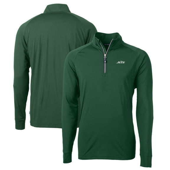 Men's Cutter & Buck  Hunter Green New York Jets Primary Logo Adapt Eco Knit Stretch Recycled Quarter-Zip Top