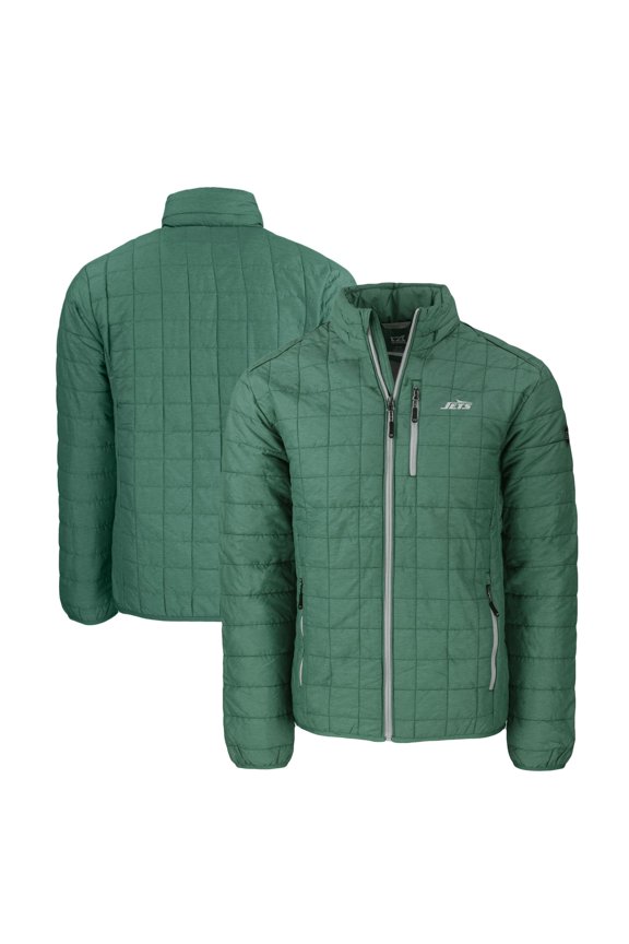 Men's Cutter & Buck Hunter Green New York Jets Primary Logo Rainier PrimaLoft Eco Insulated Full-Zip Puffer Jacket