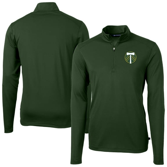 Men's-Cutter & Buck Hunter Green Portland Timbers Virtue Eco Pique Recycled Quarter-Zip Top