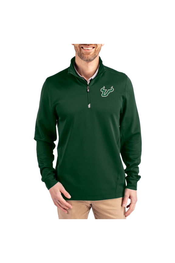 Men's-Cutter & Buck Hunter Green South Florida Bulls DryTec Traverse Stretch Eco Tri-Blend Quarter-Zip Pullover