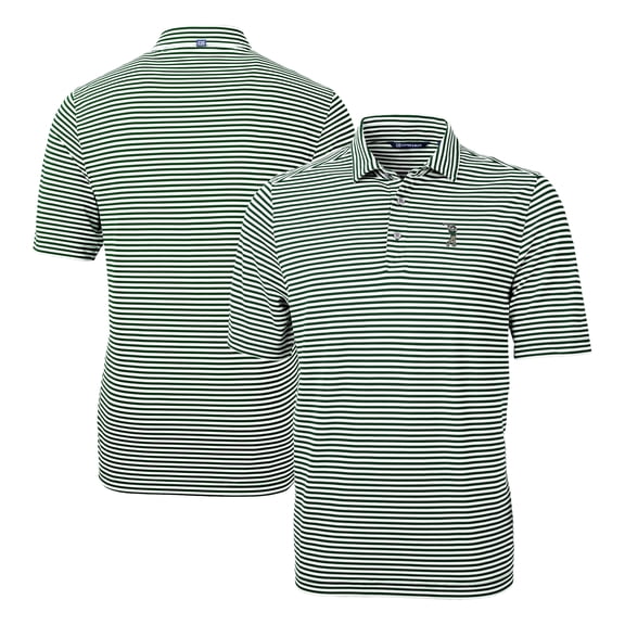 Men's Cutter & Buck Hunter Green South Florida Bulls DryTec Virtue Eco Pique Stripe Recycled Polo