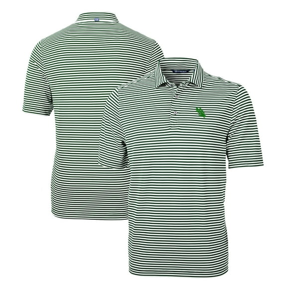 Men's Cutter & Buck Kelly Green North Texas Mean Green Virtue Eco Pique Stripe Recycled Polo