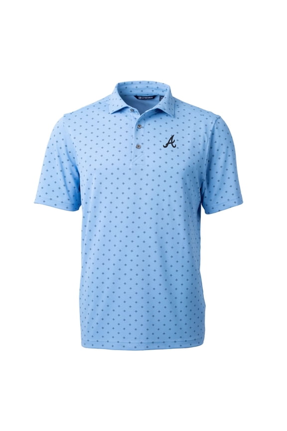 Men's Cutter & Buck Light Blue Atlanta Braves Virtue Eco Pique Tile Print Recycled Polo