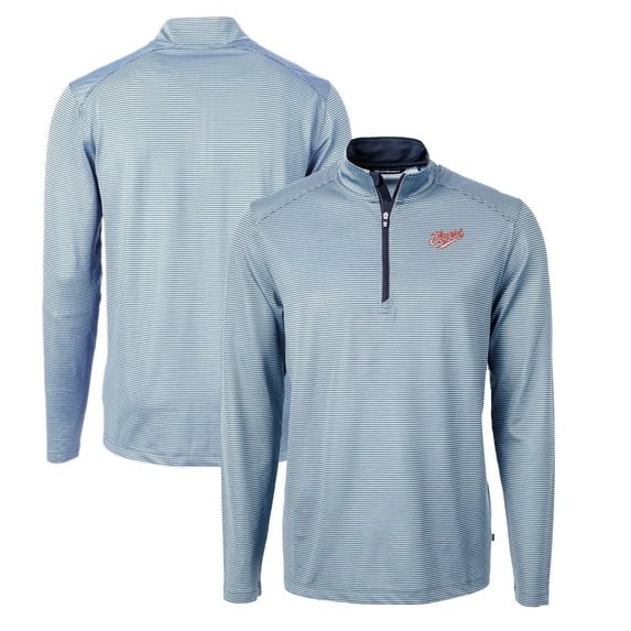 Men's Cutter & Buck Light Blue Dayton Flyers Big & Tall Virtue Eco Pique Micro Stripe Recycled Quarter-Zip DryTec Top