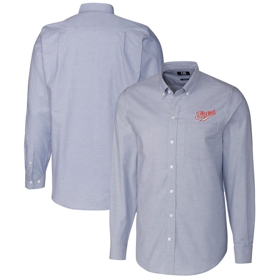 Men's Cutter & Buck Light Blue Dayton Flyers Vault Stretch Oxford Long Sleeve Dress Shirt