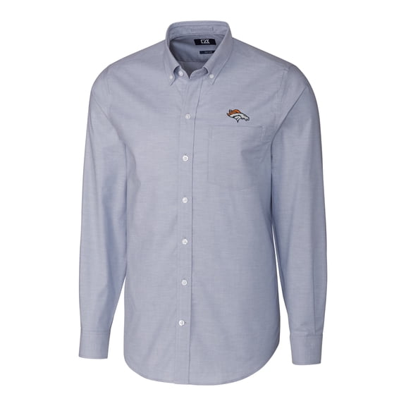 Men's Cutter & Buck Light Blue Denver Broncos Big & Tall Stretch Oxford Long Sleeve Woven Button-Down Shirt