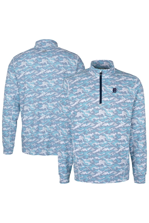 Men's Cutter & Buck Light Blue Detroit Tigers Traverse Eco Camo Tri-Blend DryTec Quarter-Zip Jacket