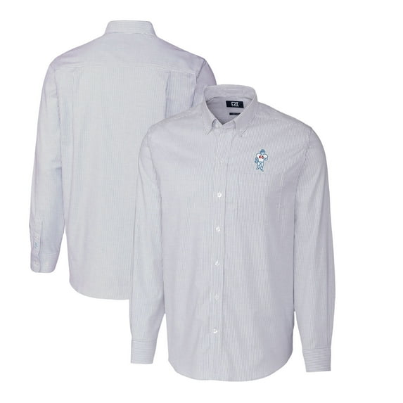 Men's Cutter & Buck Light Blue Houston Oilers Throwback Logo Big & Tall Stretch Oxford Stripe Long Sleeve Button Down