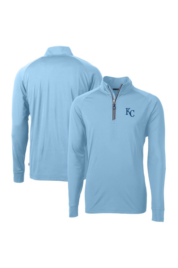 Men's Cutter & Buck Light Blue Kansas City Royals Adapt Eco Knit Stretch Recycled Quarter-Zip Pullover Top