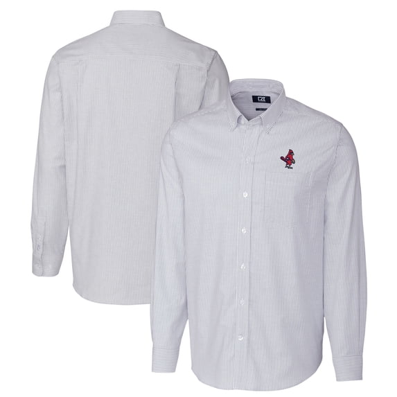 Men's Cutter & Buck Light Blue Memphis Redbirds Oxford Stretch Stripe Long Sleeve Button-Down Dress Shirt