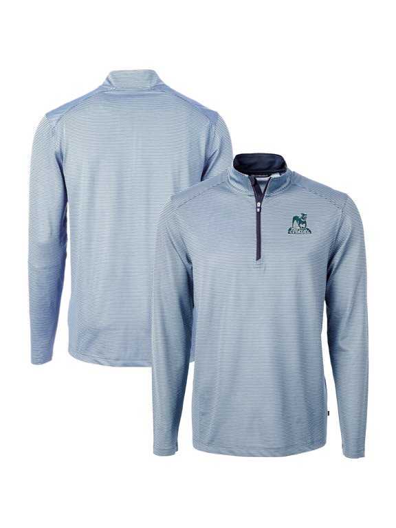 Men's Cutter & Buck Light Blue/Navy Citadel Bulldogs Vault DryTec Virtue Eco Pique Micro Stripe Recycled Quarter-Zip