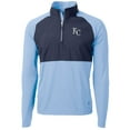 thumbnail image 1 of Men's Cutter & Buck Light Blue/Navy Kansas City Royals Adapt Eco Knit Hybrid Recycled Quarter-Zip Pullover Jacket, 1 of 1