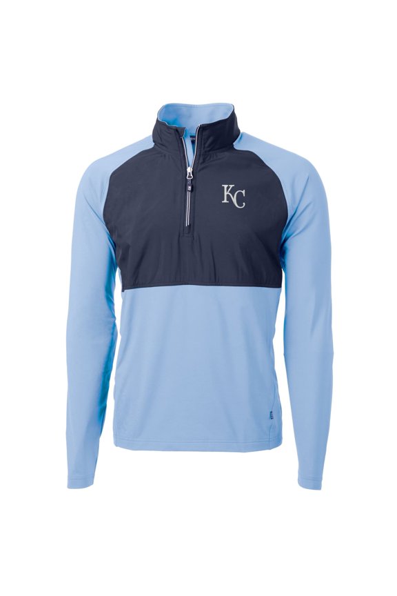 Men's Cutter & Buck Light Blue/Navy Kansas City Royals Adapt Eco Knit Hybrid Recycled Quarter-Zip Pullover Jacket