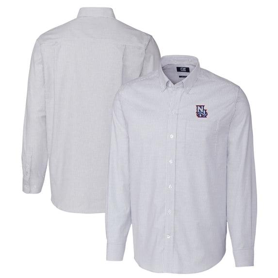 Men's Cutter & Buck Light Blue New Hampshire Fisher Cats Oxford Stretch Stripe Long Sleeve Button-Down Dress Shirt