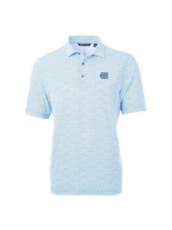 Men's Cutter & Buck Light Blue North Carolina Tar Heels Virtue Eco Pique Botanical Print Polo