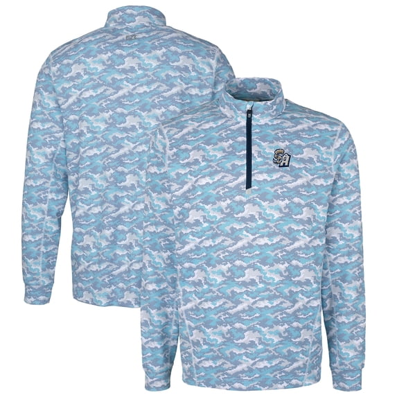 Men's Cutter & Buck Light Blue San Antonio Missions Traverse Camo Print Stretch Quarter-Zip Pullover Top