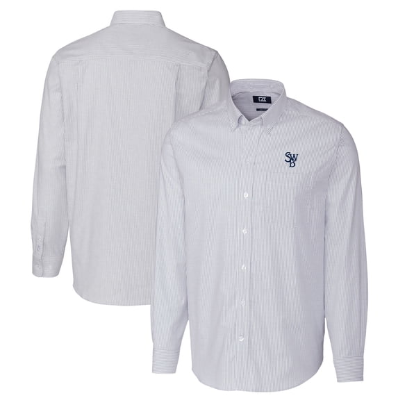Men's Cutter & Buck Light Blue Scranton Wilkes-Barre RailRiders Oxford Stretch Stripe Long Sleeve Button-Down Dress