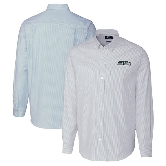 Men's Cutter & Buck Light Blue Seattle Seahawks Big & Tall Stretch Oxford Stripe Tri-Blend Long Sleeve Dress Shirt