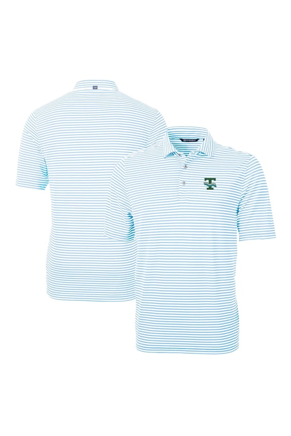 Men's Cutter & Buck Light Blue Tulane Green Wave Big & Tall Team Logo Virtue Eco Pique Stripe Recycled Polo