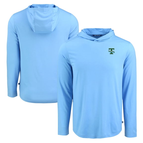 Men's Cutter & Buck Light Blue Tulane Green Wave Coastline Epic Comfort Eco Recycled Long Sleeve Hoodie T-Shirt