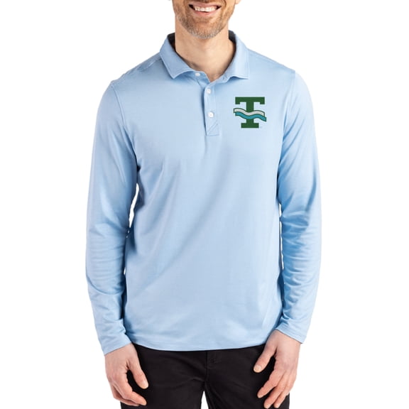 Men's Cutter & Buck Light Blue Tulane Green Wave Vault Coastline Epic Comfort Long-Sleeve Polo