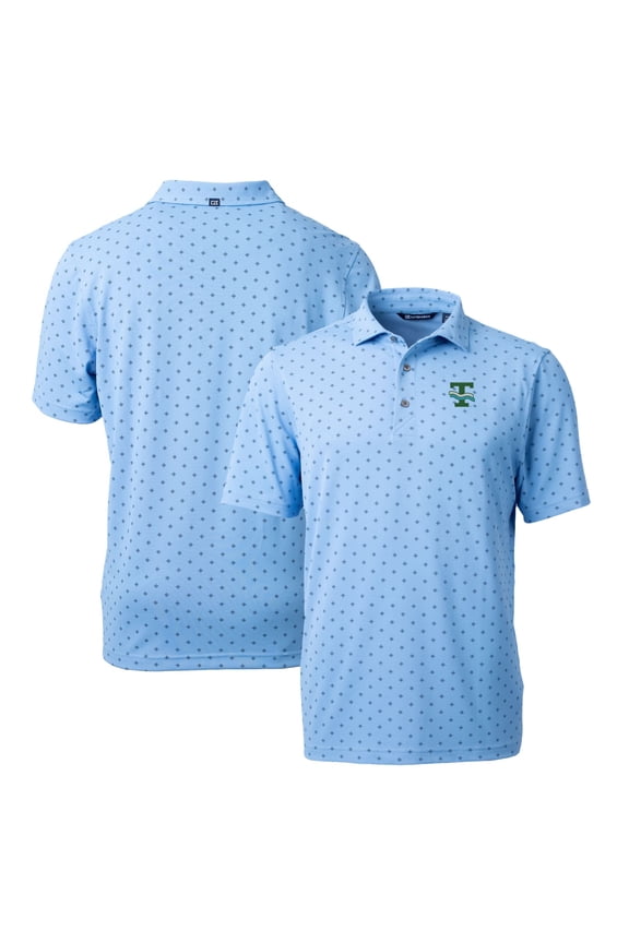 Men's Cutter & Buck Light Blue Tulane Green Wave Virtue Eco Pique Tile Recycled Polo