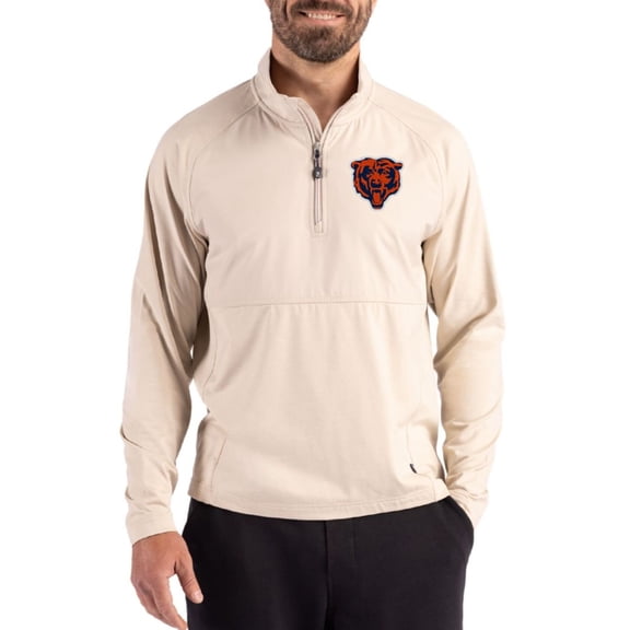 Men's Cutter & Buck Light Brown Chicago Bears Adapt Eco Knit Hybrid Recycled Quarter-Zip Jacket