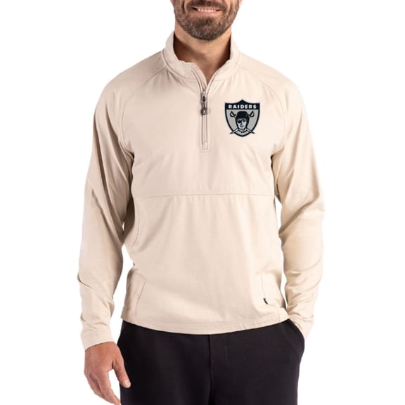Men's Cutter & Buck Light Brown Las Vegas Raiders Adapt Eco Knit Hybrid Recycled Quarter-Zip Jacket