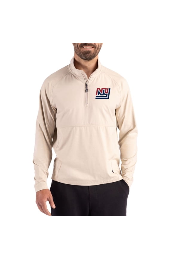 Men's Cutter & Buck Light Brown New York Giants Adapt Eco Knit Hybrid Recycled Quarter-Zip Jacket