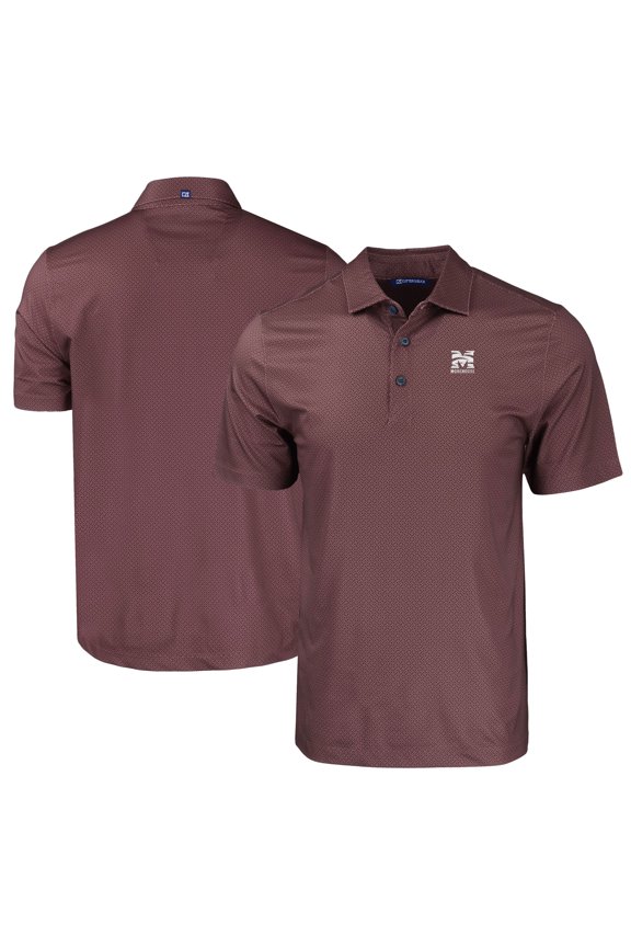 Men's Cutter & Buck Maroon Morehouse Maroon Tigers Pike Eco Tonal Geo Print Stretch Recycled Polo