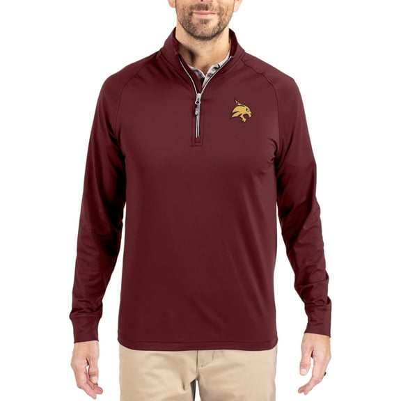 Men's Cutter & Buck Maroon Texas State Bobcats Adapt Eco Knit Stretch Recycled Quarter-Zip Pullover