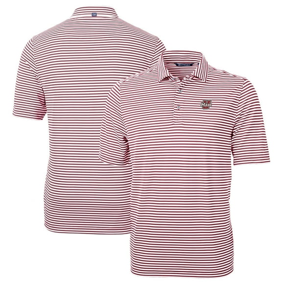 Men's Cutter & Buck  Maroon UMass Minutemen Virtue Eco Pique Stripe Recycled Polo