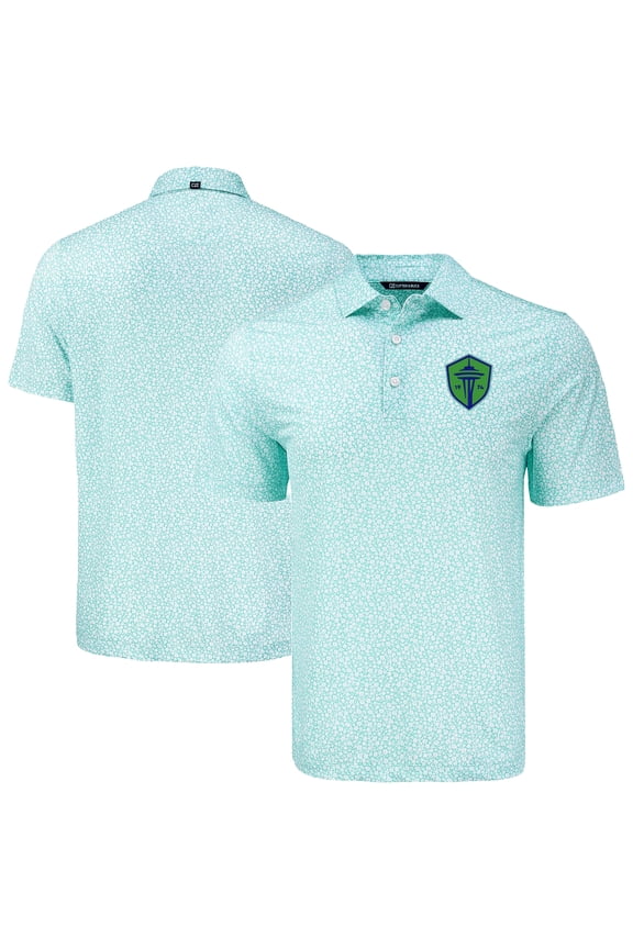 Men's-Cutter & Buck  Mint Seattle Sounders FC Pike Eco Flora Print Recycled Polo