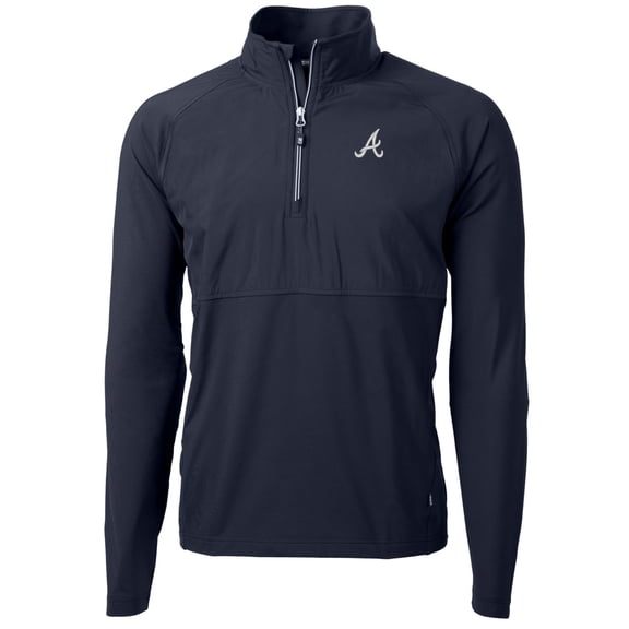 Men's Cutter & Buck Navy Atlanta Braves Adapt Eco Knit Hybrid Recycled Quarter-Zip Pullover Jacket