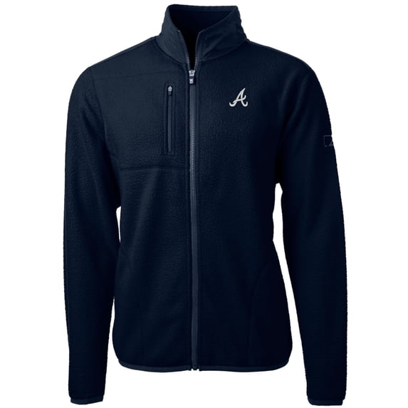 Men's Cutter & Buck Navy Atlanta Braves Big & Tall Cascade Eco Sherpa Fleece Full-Zip Jacket