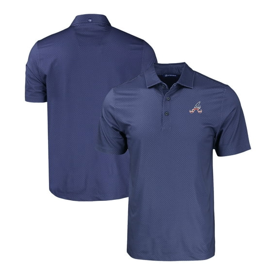 Men's Cutter & Buck Navy Atlanta Braves Stars & Stripes Big & Tall Pike Eco Tonal Geo Print Stretch Recycled Polo