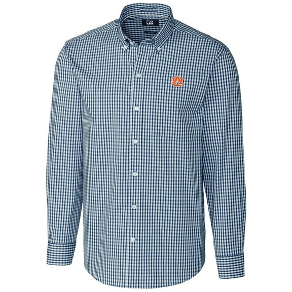Men's Cutter & Buck Navy Auburn Tigers Big & Tall Stretch Gingham Long Sleeve Button Down Shirt