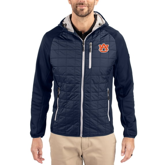 Men's-Cutter & Buck Navy Auburn Tigers Rainier Eco Hybrid PrimaLoft Raglan Full-Zip Jacket