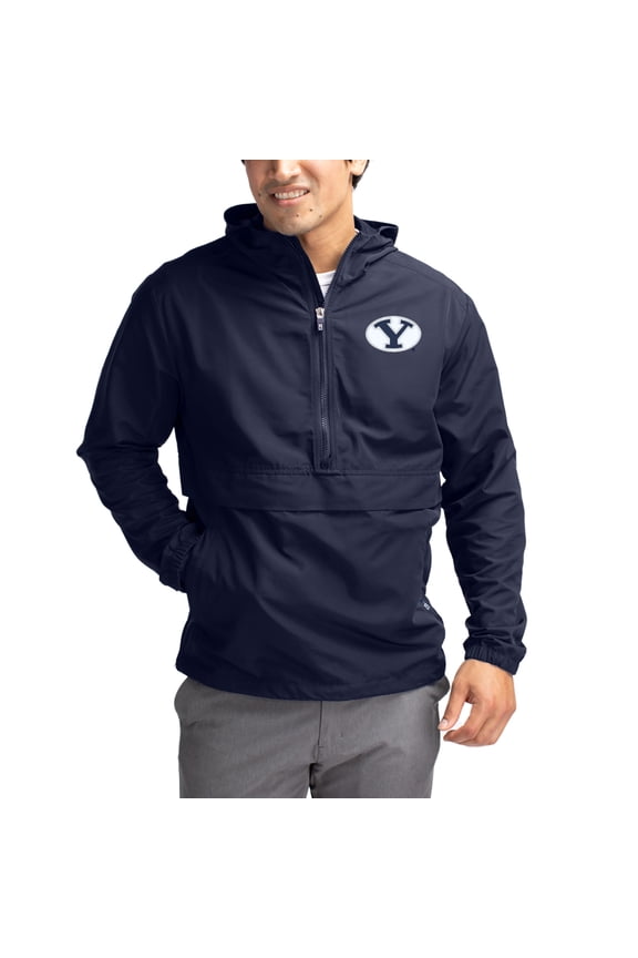Men's Cutter & Buck Navy BYU Cougars Charter Eco Recycled Half-Zip Anorak Jacket